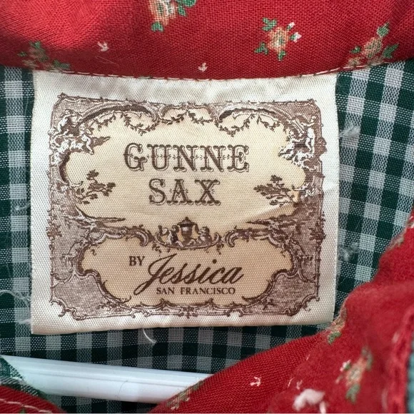 Vintage Gunne Sax Prairie dress Red Green Gingham Floral - Picture 13 of 13